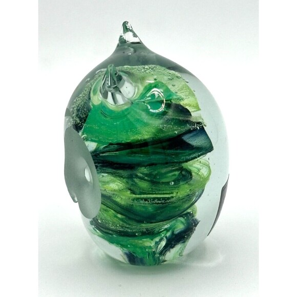 Kerry Glass Art Blown Glass Paperweight Owl Green Swirl Hand Made in Ireland - Picture 2 of 15